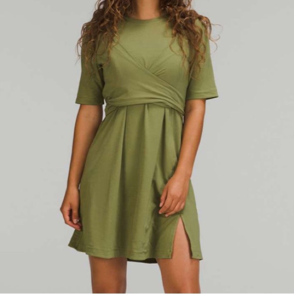Lululemon Bronze Green Wrap-Front Dress